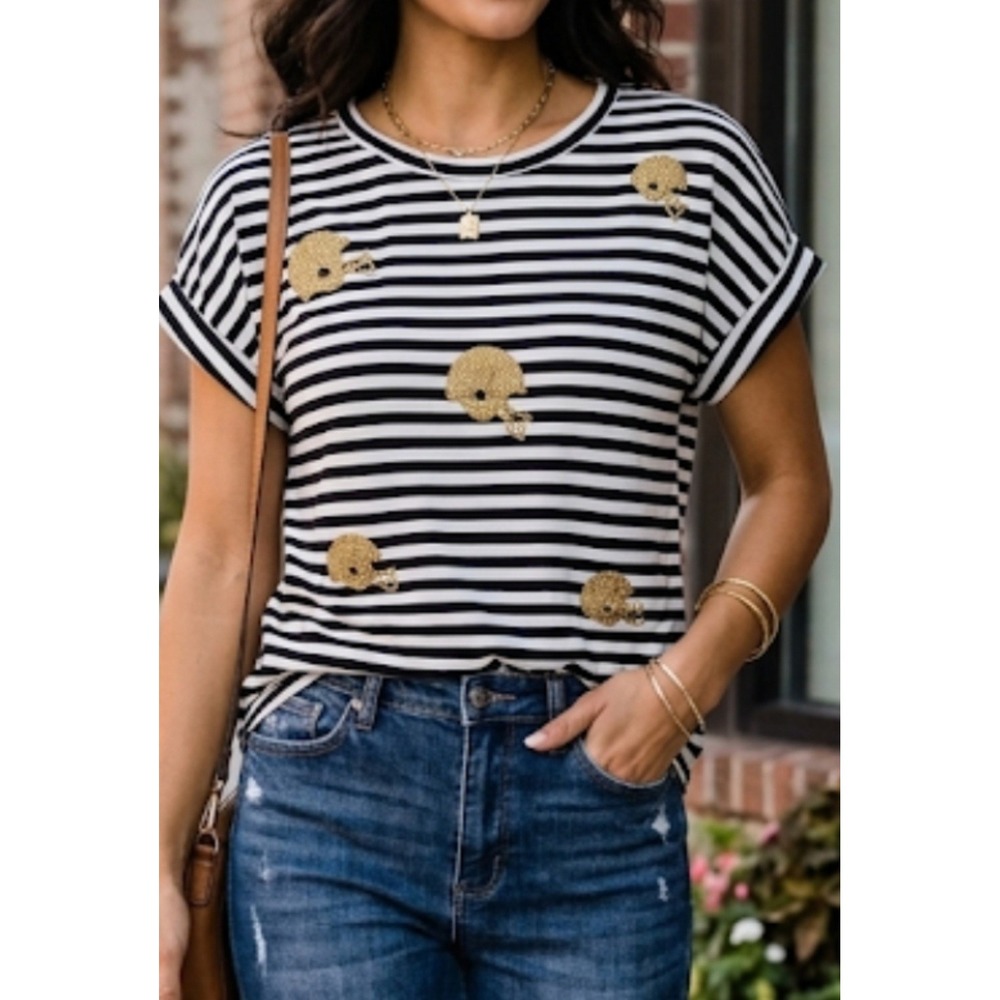 OnTwelfth Women's Blouse White With Striped Black Size S NWT